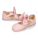 LINEN Stylized little Girl Mary Jane shoes with BOW in Makeup color.