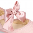 LINEN Stylized little Girl Mary Jane shoes with BOW in Makeup color.