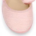 LINEN Stylized little Girl Mary Jane shoes with BOW in Makeup color.