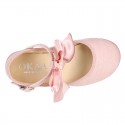 LINEN Stylized little Girl Mary Jane shoes with BOW in Makeup color.