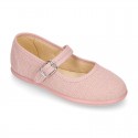 MAKEUP PINK LINEN Stylized little Girl Mary Jane shoes.