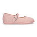 MAKEUP PINK LINEN Stylized little Girl Mary Jane shoes.