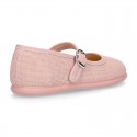 MAKEUP PINK LINEN Stylized little Girl Mary Jane shoes.