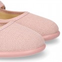 MAKEUP PINK LINEN Stylized little Girl Mary Jane shoes.