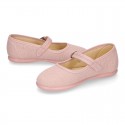 MAKEUP PINK LINEN Stylized little Girl Mary Jane shoes.