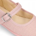 MAKEUP PINK LINEN Stylized little Girl Mary Jane shoes.