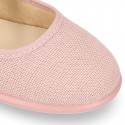 MAKEUP PINK LINEN Stylized little Girl Mary Jane shoes.