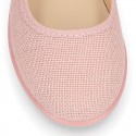 MAKEUP PINK LINEN Stylized little Girl Mary Jane shoes.