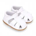 Nappa soft leather sandals for baby boys with hook and loop closure.