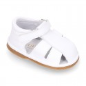 Nappa soft leather sandals for baby boys with hook and loop closure.