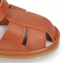 Nappa soft leather sandals for baby boys with hook and loop closure.