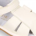 Nappa soft leather sandals for baby boys with hook and loop closure.