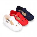 PERFORATED design cotton canvas little Kids T-Strap shoes.