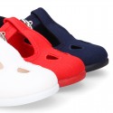 PERFORATED design cotton canvas little Kids T-Strap shoes.