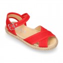 Crossed straps design cotton canvas little espadrille shoes SANDAL style.