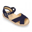 Crossed straps design cotton canvas little espadrille shoes SANDAL style.