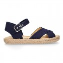 Crossed straps design cotton canvas little espadrille shoes SANDAL style.