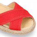 Crossed straps design cotton canvas little espadrille shoes SANDAL style.