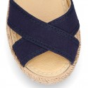 Crossed straps design cotton canvas little espadrille shoes SANDAL style.