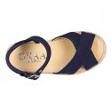 Crossed straps design cotton canvas little espadrille shoes SANDAL style.