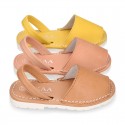 SOFT NAPPA leather Kids Menorquina sandals with rear strap.