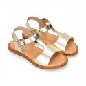 METAL Nappa Leather T-Strap girl sandal shoes.