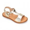 METAL Nappa Leather T-Strap girl sandal shoes.