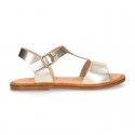 METAL Nappa Leather T-Strap girl sandal shoes.