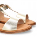 METAL Nappa Leather T-Strap girl sandal shoes.