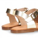 METAL Nappa Leather T-Strap girl sandal shoes.