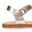 METAL Nappa Leather T-Strap girl sandal shoes.