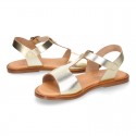 METAL Nappa Leather T-Strap girl sandal shoes.