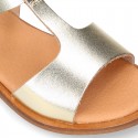 METAL Nappa Leather T-Strap girl sandal shoes.