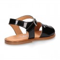 Black Patent Leather Girl Sandal shoes with PERFORATED design.