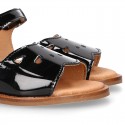 Black Patent Leather Girl Sandal shoes with PERFORATED design.