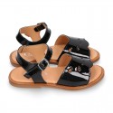 Black Patent Leather Girl Sandal shoes with PERFORATED design.