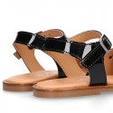 Black Patent Leather Girl Sandal shoes with PERFORATED design.