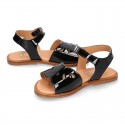 Black Patent Leather Girl Sandal shoes with PERFORATED design.