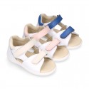 Washable leather Kids sandal shoes with DOUBLE hook and loop strap closure.