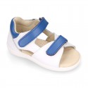 Washable leather Kids sandal shoes with DOUBLE hook and loop strap closure.