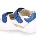 Washable leather Kids sandal shoes with DOUBLE hook and loop strap closure.