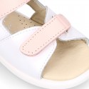 Washable leather Kids sandal shoes with DOUBLE hook and loop strap closure.