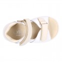 Washable leather Kids sandal shoes with DOUBLE hook and loop strap closure.