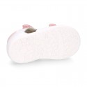 Washable leather Kids sandal shoes with DOUBLE hook and loop strap closure.