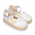 Little Girl Metal Canvas espadrille shoes with LACES design.