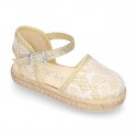 Little Girl Metal Canvas espadrille shoes with LACES design.