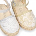 Little Girl Metal Canvas espadrille shoes with LACES design.