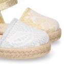 Little Girl Metal Canvas espadrille shoes with LACES design.