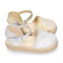 Little Girl Metal Canvas espadrille shoes with LACES design.