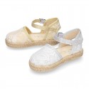 Little Girl Metal Canvas espadrille shoes with LACES design.